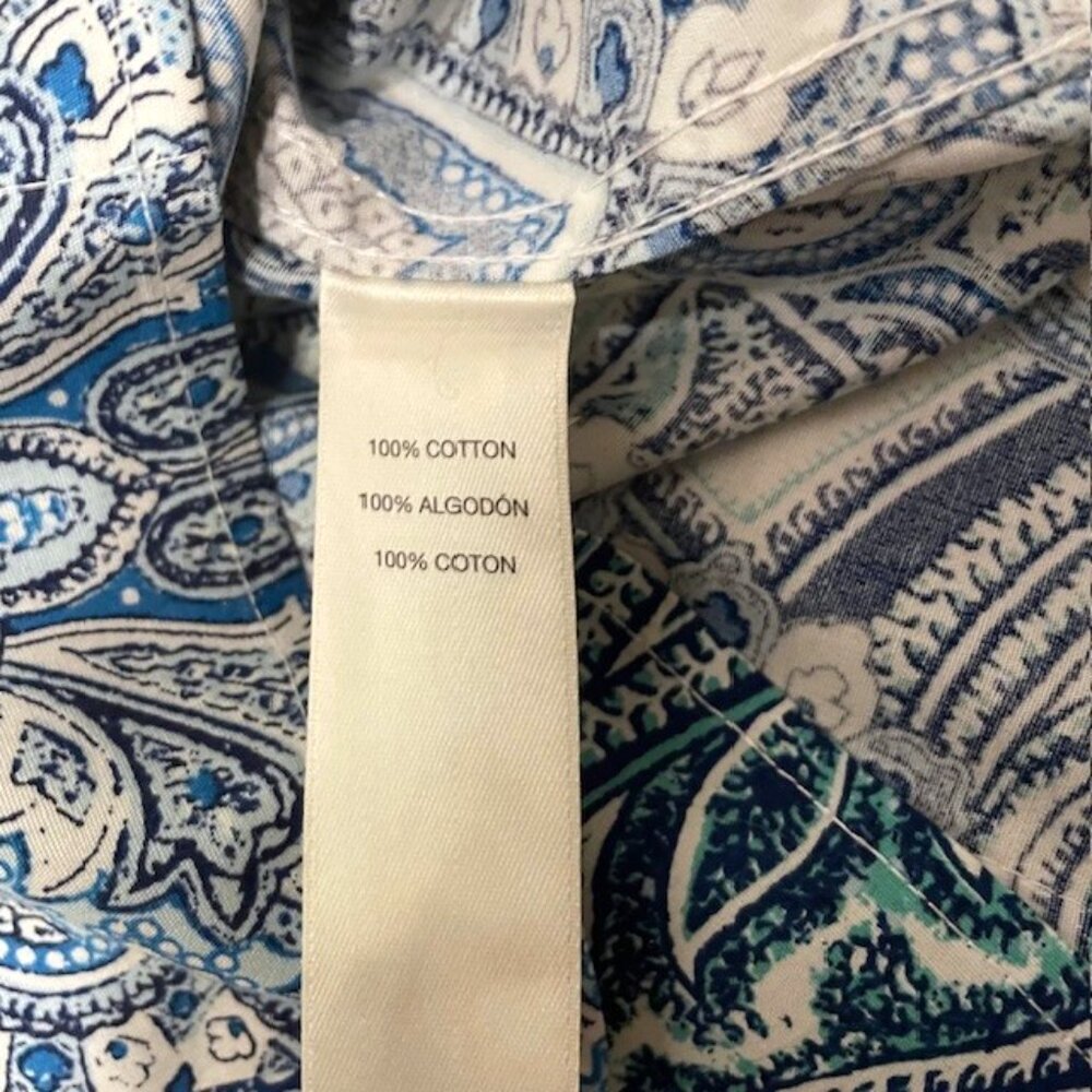 Chico's Gabrielle Paisley No-Iron Button Down Cotton Shirt Blue Green Medium - Picture 13 of 16